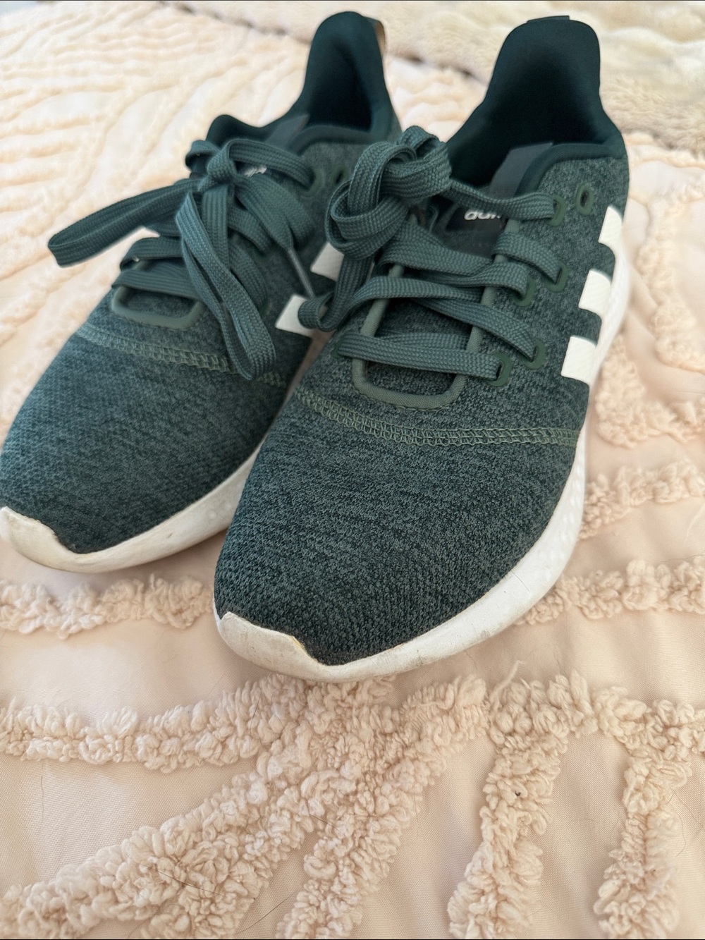 adidas Dark Green Knit Sneakers with White Stripes